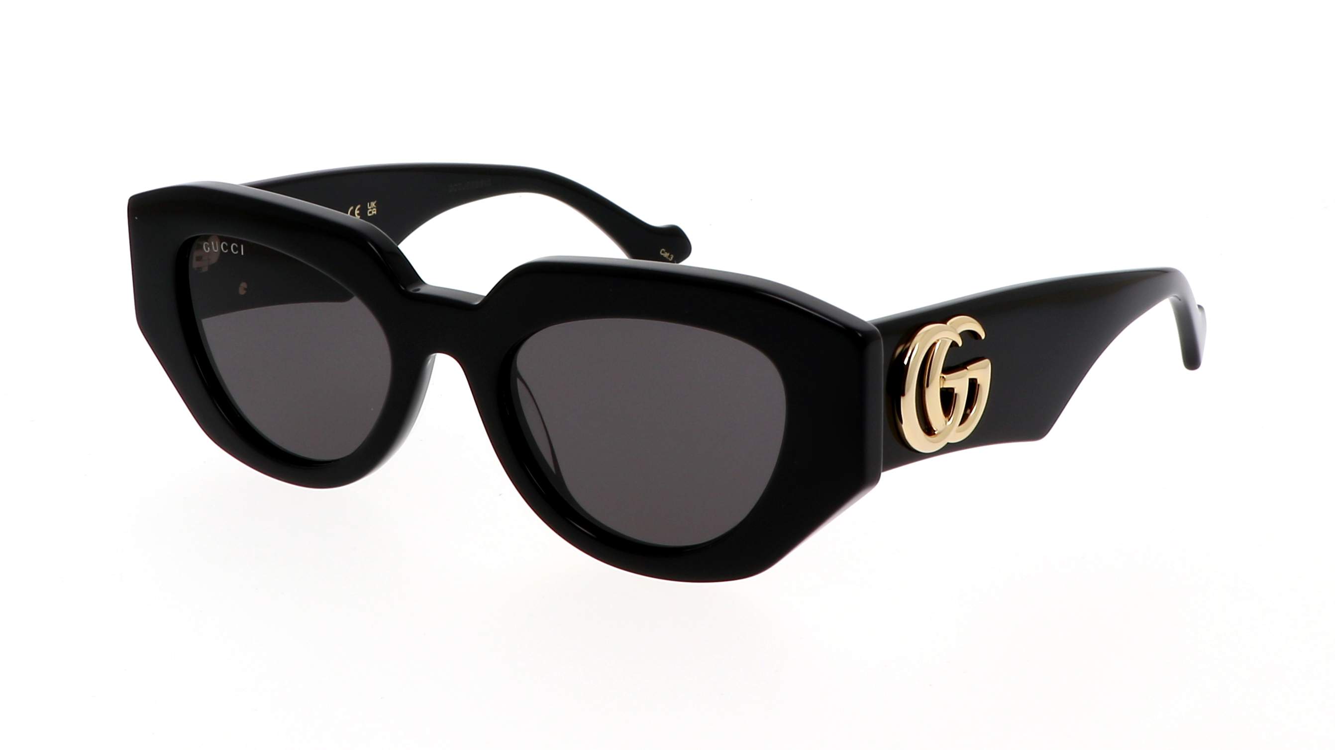 Gucci GG1421S zwarte vlindervormige zonnebril met gouden details