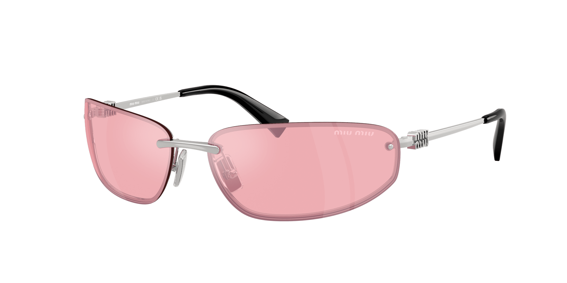 Miu Miu Runway zilver met roze glazen, retro-couture gevoel