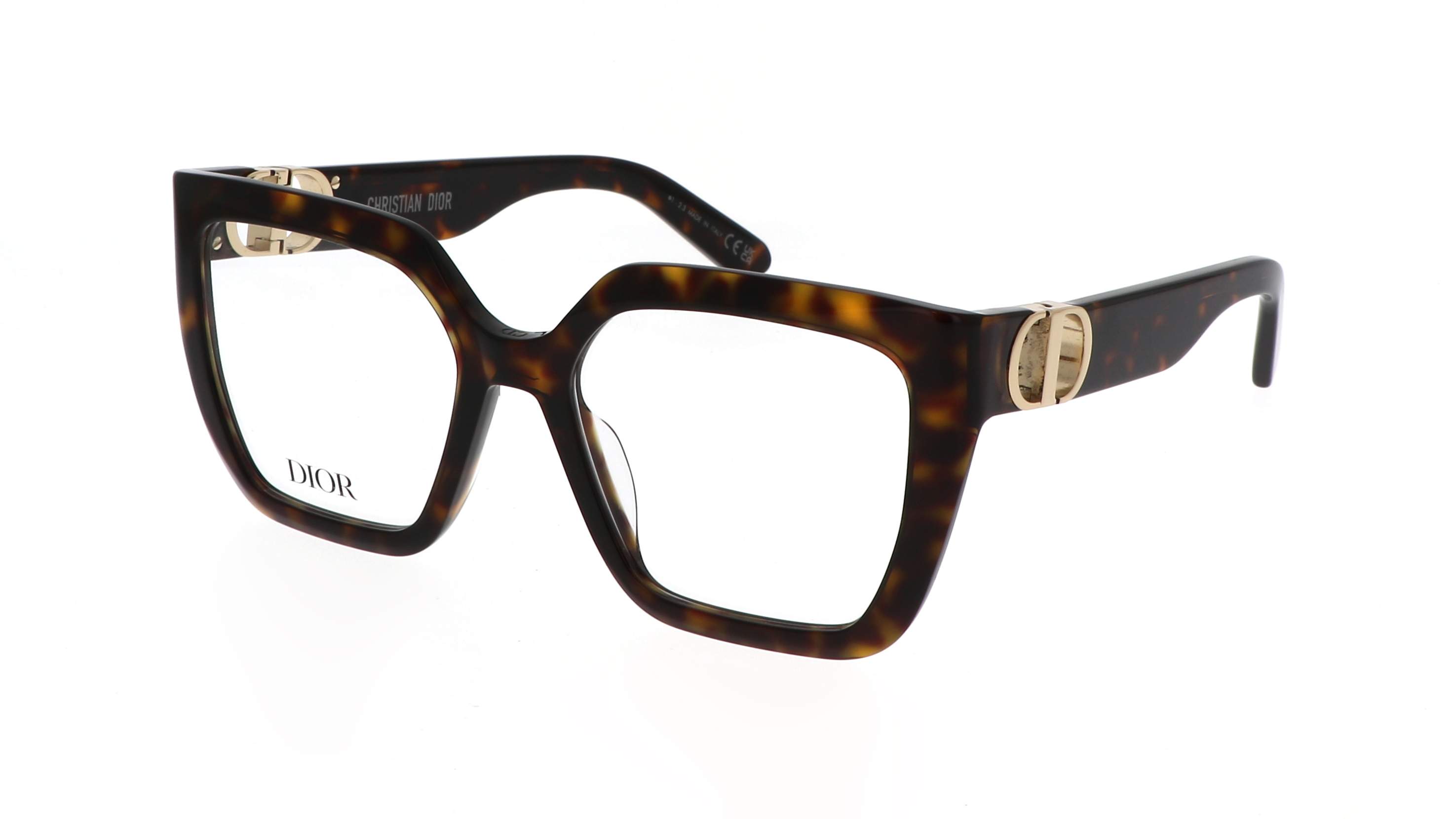 Dior 30MONTAIGNEO S1I 2000 – montuur licht vierkant in havana acetaat met gouden scharnier geïnspireerd op de 30 Montaigne sluiting