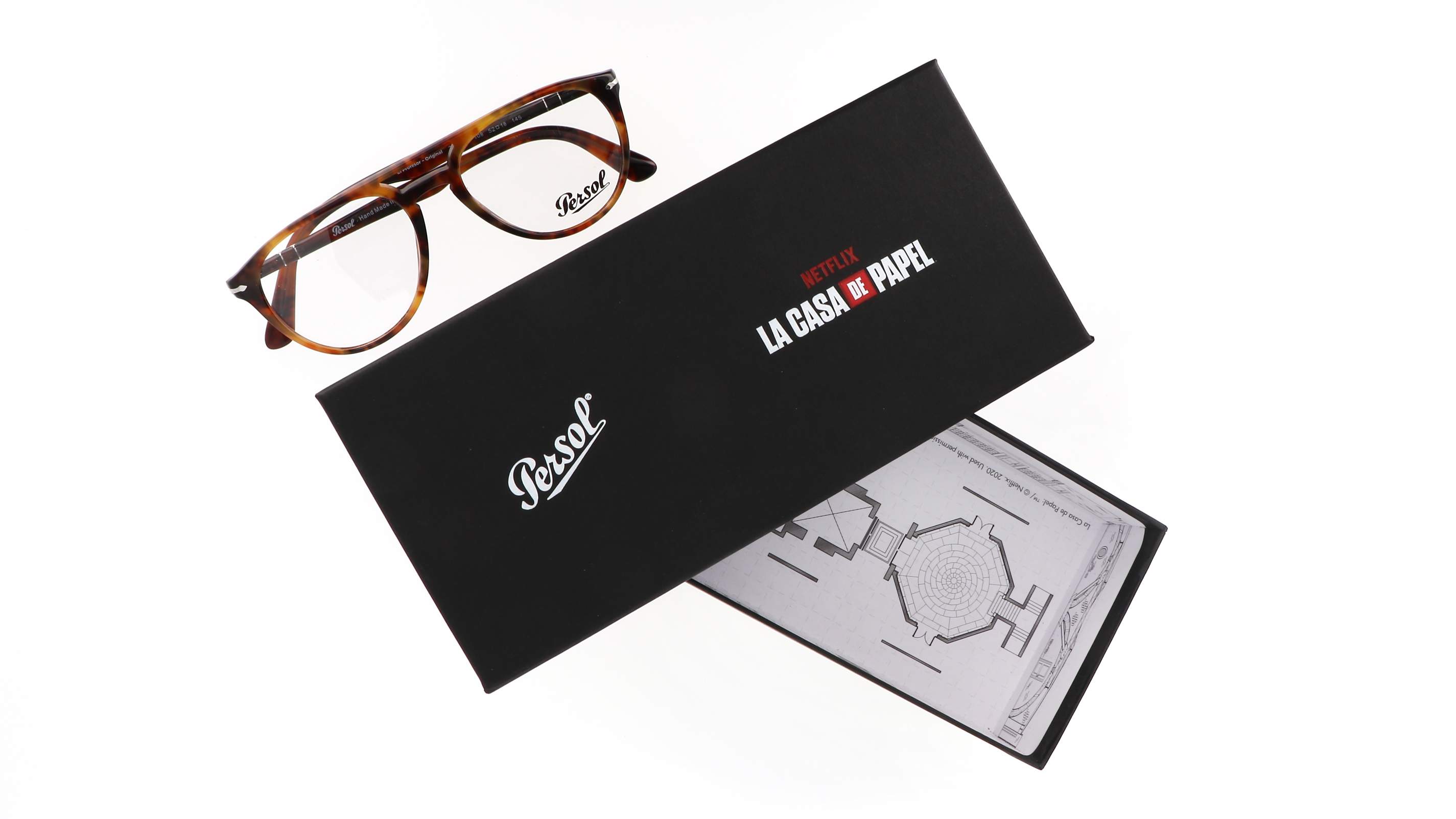 De Persol El Profesor-bril en zijn gepersonaliseerde etui